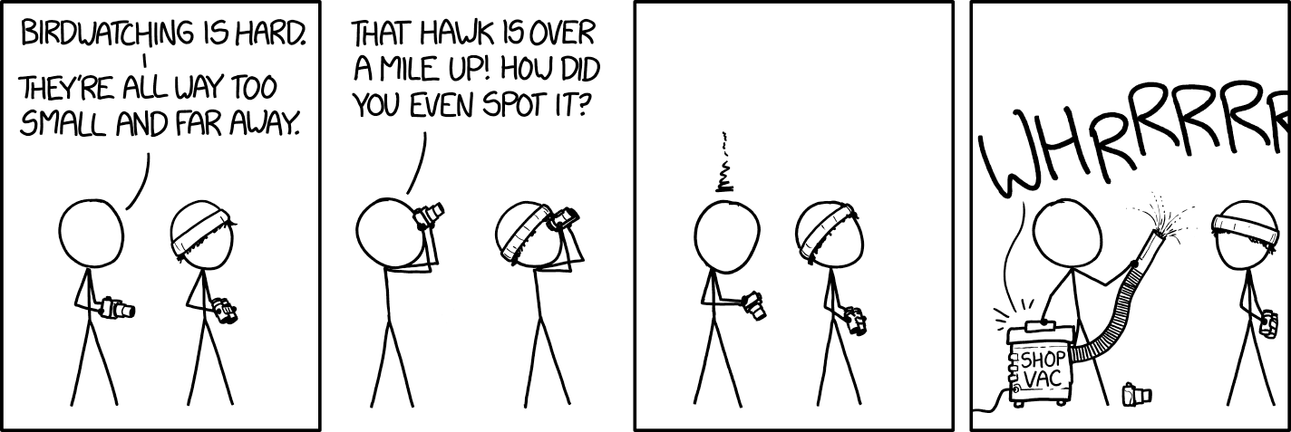 No, tell the park rangers to calm down, it's fine--I put a screen on the front. I just want to get the birds a little closer.