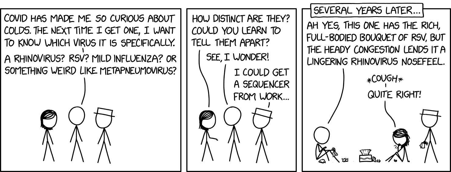 "It's not an influenza, but the onset has notes of the '09 H1N1 strain." "Ah yes, that was a good year for H1N1."